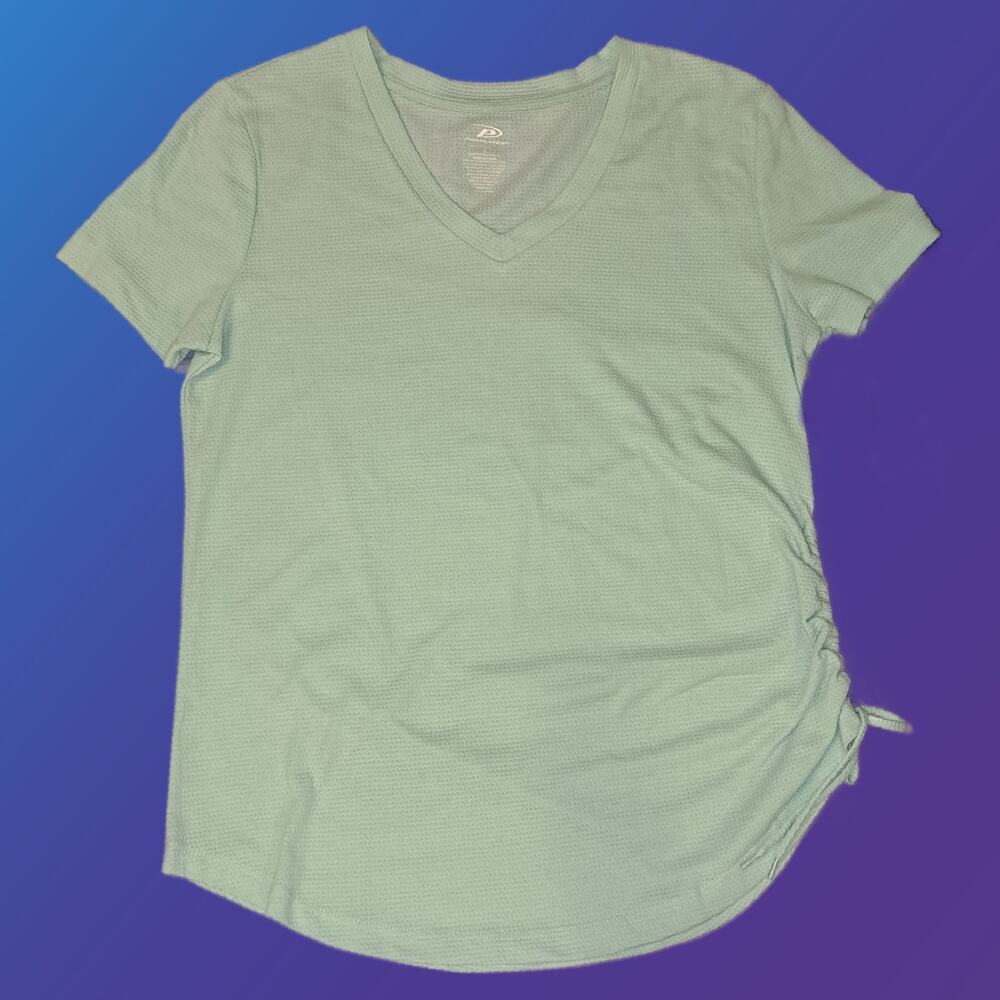 Ladies Large Ruched V Neck Light Blue Athletics Short Sleeve Shirt